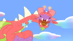 Size: 3072x1727 | Tagged: safe, screencap, dragon, cake dragon, g5, my little pony: tell your tale, spoiler:g5, spoiler:my little pony: tell your tale, spoiler:tyts02e03, cake, flying, food, open mouth, solo, spread wings, wings