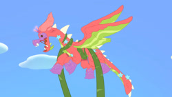 Size: 3072x1727 | Tagged: safe, screencap, dragon, cake dragon, g5, my little pony: tell your tale, spoiler:g5, spoiler:my little pony: tell your tale, spoiler:tyts02e03, cake, food, open mouth, solo, spread wings, wings