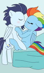 Size: 720x1186 | Tagged: safe, artist:dasher666, rainbow dash, soarin', pegasus, pony, g4, the last problem, blushing, eyes closed, female, kiss on the lips, kissing, male, mare, older, older rainbow dash, older soarin', older soarindash, ship:soarindash, shipping, stallion, straight