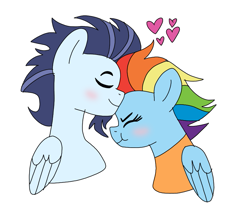 Size: 865x720 | Tagged: safe, artist:dasher666, rainbow dash, soarin', pegasus, pony, g4, the last problem, blushing, eyes closed, female, male, mare, older, older rainbow dash, older soarin', older soarindash, ship:soarindash, shipping, simple background, stallion, straight, white background