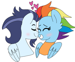 Size: 865x720 | Tagged: safe, artist:dasher666, rainbow dash, soarin', pegasus, pony, g4, the last problem, blushing, eyes closed, female, male, mare, older, older rainbow dash, older soarin', older soarindash, ship:soarindash, shipping, simple background, stallion, straight, white background