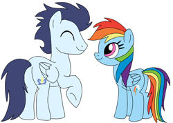 Size: 1014x720 | Tagged: safe, artist:dasher666, rainbow dash, soarin', pegasus, pony, g4, female, male, mare, ship:soarindash, shipping, simple background, stallion, straight, white background