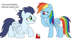 Size: 1243x720 | Tagged: safe, artist:dasher666, rainbow dash, soarin', pegasus, pony, g4, crying, cute, female, happy, i love you, love, male, mare, marriage proposal, ship:soarindash, shipping, simple background, stallion, straight, tears of joy, white background