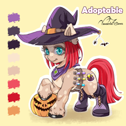 Size: 4000x4000 | Tagged: safe, artist:vanderlei-ramos, oc, earth pony, pony, adoptable, halloween, hat, holiday, jack-o-lantern, pumpkin, solo, vial, witch hat