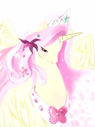 Size: 2250x3000 | Tagged: safe, artist:funfairy, fluttershy, alicorn, horse, pegasus, pony, g4, alicornified, big pony, fluttercorn, glitters, horn, race swap, simple background, sketch, solo