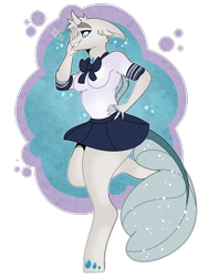 Size: 1536x2048 | Tagged: safe, artist:dejji_vuu, oc, oc only, oc:margo, changedling, changeling, anthro, unguligrade anthro, clothes, school uniform, simple background, solo, transparent background