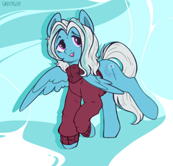 Size: 1100x1050 | Tagged: safe, artist:ghostyglue, oc, oc only, oc:horselove, pegasus, pony, blue fur, clothes, female, mare, not trixie, solo, sweater, wings