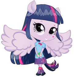 Size: 1486x1538 | Tagged: safe, artist:anayahmed2, twilight sparkle, human, equestria girls, g4, alicorn wings, book, boots, chibi, clothes, cutie mark tattoo, eyeshadow, female, high heel boots, lipstick, makeup, ponied up, pony ears, shirt, shoes, simple background, skirt, solo, tail, tattoo, transparent background, wings