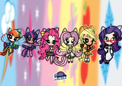 Size: 1410x1000 | Tagged: safe, artist:anayahmed2, edit, applejack, fluttershy, pinkie pie, rainbow dash, rarity, twilight sparkle, human, g4, accessory, apple, bag, basket, book, boots, bracelet, clothes, cutie mark accessory, cutie mark background, cutie mark hair accessory, cutie mark on clothes, cutie mark tattoo, eyeshadow, female, food, freckles, glasses, hair accessory, hairband, high heels, horn, humanized, jewelry, leg warmers, lipstick, logo, logo edit, makeup, my little human, nail polish, necklace, one eye closed, pants, pony ears, shoes, skirt, socks, stockings, sweater vest, tail, tattoo, thigh highs, wings, wink
