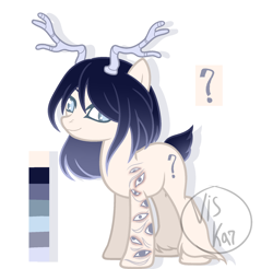 Size: 1766x1735 | Tagged: safe, artist:viskarisks, oc, oc only, unnamed oc, earth pony, pony, adoptable, adopted, auction, black hair, horn, horns, light skin, simple background, solo, white background