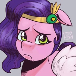 Size: 2160x2160 | Tagged: safe, artist:twillow, pipp petals, pegasus, pony, g5, adorapipp, cute, female, gray background, high res, mare, meme, no bitches?, sad, sadorable, simple background, solo