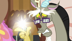 Size: 1280x720 | Tagged: safe, screencap, discord, draconequus, discordant harmony, g4, discord's house, finger snap, glasses, solo