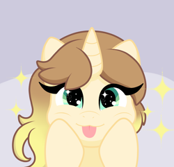 Size: 3032x2921 | Tagged: safe, artist:adelmar16, oc, oc only, pony, unicorn, :p, bust, cute, gradient mane, high res, hooves on cheeks, looking at you, portrait, solo, tongue out