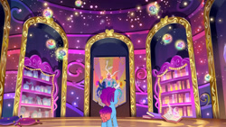 Size: 3072x1727 | Tagged: safe, screencap, discord, misty brightdawn, princess celestia, princess luna, butterfly, pony, unicorn, g5, misty-rious new room, my little pony: tell your tale, spoiler:g5, spoiler:my little pony: tell your tale, spoiler:tyts02e05, female, mare, rebirth misty, solo