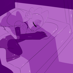 Size: 2000x2000 | Tagged: safe, artist:askadospike, spike, dragon, g4, bed, clothes, comic, crossdressing, evening gloves, femboy spike, gloves, high res, imminent sex, long gloves, male, monochrome, older, older spike, shadow, sleeping, stockings, stupid sexy spike, teenage spike, teenaged dragon, teenager, thigh highs