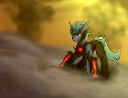 Size: 4225x3250 | Tagged: safe, artist:ashel_aras, pony, unicorn, armor, commission, fog, high res, ponified, rule 85, solo