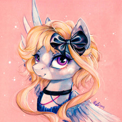 Size: 1024x1024 | Tagged: safe, artist:lailyren, oc, oc:milky way, pegasus, bow, bust, solo