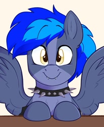 Size: 1601x1957 | Tagged: safe, artist:slushpony, oc, oc only, oc:proffy floyd, pegasus, pony, choker, fangs, looking at you, male, spiked choker, stallion