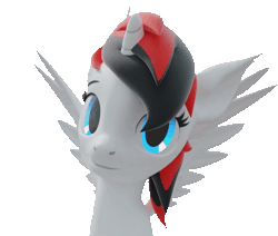 Size: 638x540 | Tagged: safe, artist:lithus, oc, oc only, oc:vani, alicorn, pony, 3d, alicorn oc, animated, bat ears, blender, blender cycles, blinking, blue eyes, floppy ears, gif, horn, looking at you, simple background, smiling, smiling at you, solo, spread wings, transparent background, white body, wings