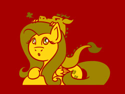 Size: 1800x1350 | Tagged: safe, artist:flutterluv, fluttershy, dragon, pegasus, pony, g4, chinese new year, female, limited palette, lying down, mare, prone, red background, simple background, year of the dragon