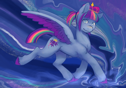 Size: 4160x2924 | Tagged: safe, artist:daisy_marshmallow, oc, oc only, oc:matt meadows, pegasus, pony, g5, concave belly, crown, jewelry, looking at you, male, regalia, solo, spread wings, wings