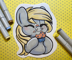 Size: 3132x2633 | Tagged: safe, artist:emberslament, derpy hooves, pony, g4, food, marker drawing, muffin, solo, traditional art