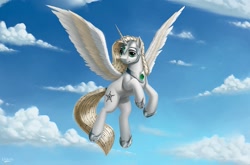 Size: 1101x726 | Tagged: safe, artist:l1nkoln, oc, oc only, pegasus, pony, cloud, flying, sky, solo