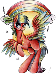 Size: 1512x2023 | Tagged: artist needed, safe, oc, oc only, pegasus, pony, rainbow, simple background, solo, traditional art, transparent background