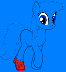 Size: 1448x1578 | Tagged: safe, artist:amelia-bases, artist:spitfirethepegasusfan39, earth pony, pony, g4, adult blank flank, base used, blank flank, blue background, clothes, male, mr. men, mr. men little miss, mr. tall, ponified, shoes, simple background, smiling, sneakers, solo, stallion, walking