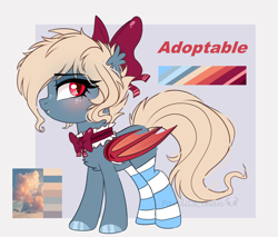 Size: 2852x2428 | Tagged: safe, artist:2pandita, oc, oc only, unnamed oc, bat pony, pony, bat pony oc, blushing, bow, chest fluff, claws, clothes, color palette, colored hooves, colored wings, cute, cute little fangs, ear tufts, eyebrows, eyebrows visible through hair, fangs, female, folded wings, freckles, gray background, hair bow, high res, hoof polish, lightly watermarked, looking at you, mare, neck bow, passepartout, red eyes, signature, simple background, slit pupils, smiling, smiling at you, socks, solo, standing, striped socks, watermark, wing claws, wings