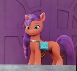 Size: 2361x2194 | Tagged: safe, screencap, sunny starscout, earth pony, pony, father of the bridlewood, g5, my little pony: make your mark, my little pony: make your mark chapter 5, spoiler:g5, spoiler:my little pony: make your mark, spoiler:my little pony: make your mark chapter 5, spoiler:mymc05e04, crystal brighthouse, cute, female, long mane, looking forward, mane stripe sunny, mare, photo, picture of a screen, sunny's bag, sunnybetes