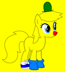 Size: 631x694 | Tagged: safe, artist:meiponkawaii, artist:spitfirethepegasusfan39, earth pony, pony, g4, adult blank flank, base used, blank flank, clothes, gloves, hat, male, mr. men, mr. men little miss, mr. nonsense, ponified, red nose, shoes, simple background, smiling, sneakers, solo, stallion, yellow background