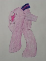 Size: 3072x4096 | Tagged: safe, anonymous artist, spike, twilight sparkle, dragon, pony, unicorn, g4, butt, butt focus, butt touch, disembodied hand, female, hand, hand on butt, implied shipping, implied straight, implied twispike, male, offscreen character, offscreen male, personal space invasion, plot, ship:twispike, shipping, straight, traditional art, twibutt