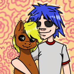 Size: 1280x1280 | Tagged: safe, artist:ritork, oc, oc:gore ink, earth pony, human, 2-d, 2d, duo, female, gorillaz, male