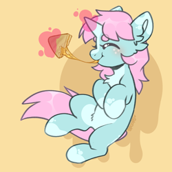 Size: 2500x2500 | Tagged: safe, artist:spoopygander, oc, oc:scoops, pony, unicorn, blushing, cheese, countershading, cute, eating, food, grilled cheese, happy, smiling, solo