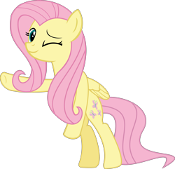 Size: 5540x5331 | Tagged: safe, artist:rosasaav, fluttershy, pegasus, pony, g4, bipedal, cute, female, full body, inkscape, looking at you, mare, one eye closed, simple background, solo, transparent background, vector, wink