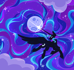 Size: 1800x1700 | Tagged: safe, artist:toastiestroodle, princess luna, alicorn, pony, g4, female, flying, full moon, mare, moon, solo, spread wings, wings