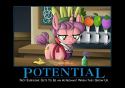 Size: 1234x870 | Tagged: safe, artist:zsparkonequus, edit, carrot bun, pony, unicorn, g4, demotivational poster, female, mare, meme, reflection, sad, solo