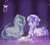 Size: 2100x1900 | Tagged: safe, artist:corpse, marble pie, oc, oc:delia ino, earth pony, pony, unicorn, g4, abstract background, book, canon x oc, clothes, female, friendship, reading, reflection, scarf