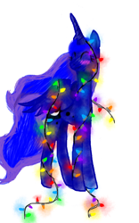 Size: 620x994 | Tagged: safe, artist:jaedynofequestria, princess luna, alicorn, pony, g4, christmas, christmas lights, cute, holiday, lunabetes, simple background, solo, white background