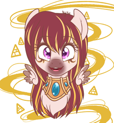 Size: 2500x2700 | Tagged: safe, artist:diigii-doll, oc, oc only, oc:aeylinfaith, pegasus, pony, bust, floating wings, front view, high res, jewelry, open mouth, open smile, portrait, smiling, solo, wings