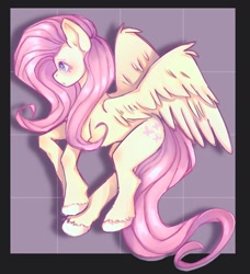 Size: 1403x1536 | Tagged: safe, artist:martwypiems, fluttershy, pegasus, pony, g4, abstract background, female, hooves, mare, solo, wings