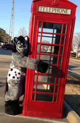 Size: 563x862 | Tagged: safe, artist:abbey, oc, oc only, oc:abbey, earth pony, fursuit, hug, irl, phone, phone booth, photo, ponysuit, solo