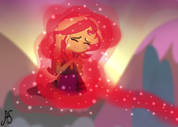 Size: 3552x2544 | Tagged: safe, artist:sparkling-sunset-s08, sunset shimmer, human, fanfic:significance of sunset, equestria girls, g4, aura, female, magic, sad, sunset, this will end in tears, torture