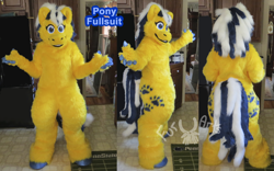 Size: 1200x748 | Tagged: safe, artist:ramcat, oc, oc only, oc:nittany blue, fursuit, irl, multiple views, photo, ponysuit, text, watermark