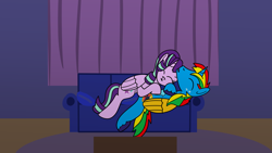 Size: 1920x1080 | Tagged: safe, artist:platinumdrop, starlight glimmer, oc, oc:shield wing, alicorn, g4, alicornified, couch, duo, duo male and female, female, male, race swap, request, shipping, sleeping, starlicorn, straight, xk-class end-of-the-world scenario