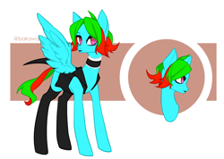Size: 2184x1556 | Tagged: artist needed, safe, alternate version, oc, oc:precised note, black lipstick, clothes, goth, lipstick, mascara, no pupils, spread wings, stockings, tail, thigh highs, two toned mane, two toned tail, wings