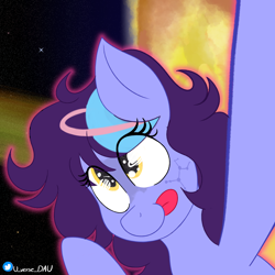Size: 3000x3000 | Tagged: safe, artist:juniverse, oc, oc only, oc:juniverse, earth pony, pony, bust, colored, cute, female, portrait, saturn, solo, space, space pony, tongue out