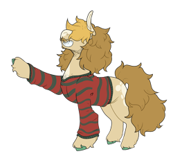 Size: 2000x1800 | Tagged: safe, artist:silagekiddz, oc, oc only, oc:jack in the box, earth pony, pony, clothes, facial hair, grin, hair over eyes, male, moustache, offspring, parent:cheese sandwich, parent:pinkie pie, parents:cheesepie, raised hoof, shirt, simple background, smiling, solo, stallion, striped shirt, transparent background, unshorn fetlocks