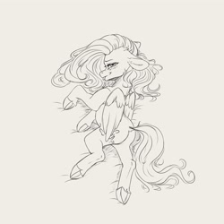 Size: 4000x4000 | Tagged: safe, artist:miokomata, fluttershy, pegasus, pony, g4, blushing, butt, female, floppy ears, flutterbutt, freckles, freckleshy, grayscale, lidded eyes, looking at you, looking back, looking back at you, lying down, mare, monochrome, on side, overhead view, plot, simple background, smiling, smirk, solo, tongue out, underhoof, white background